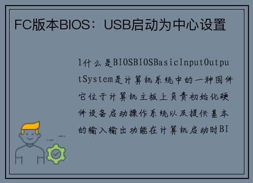 FC版本BIOS：USB启动为中心设置