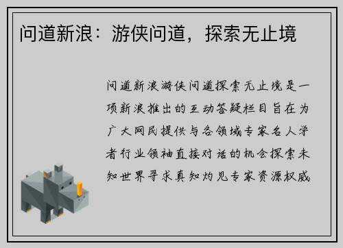 问道新浪：游侠问道，探索无止境